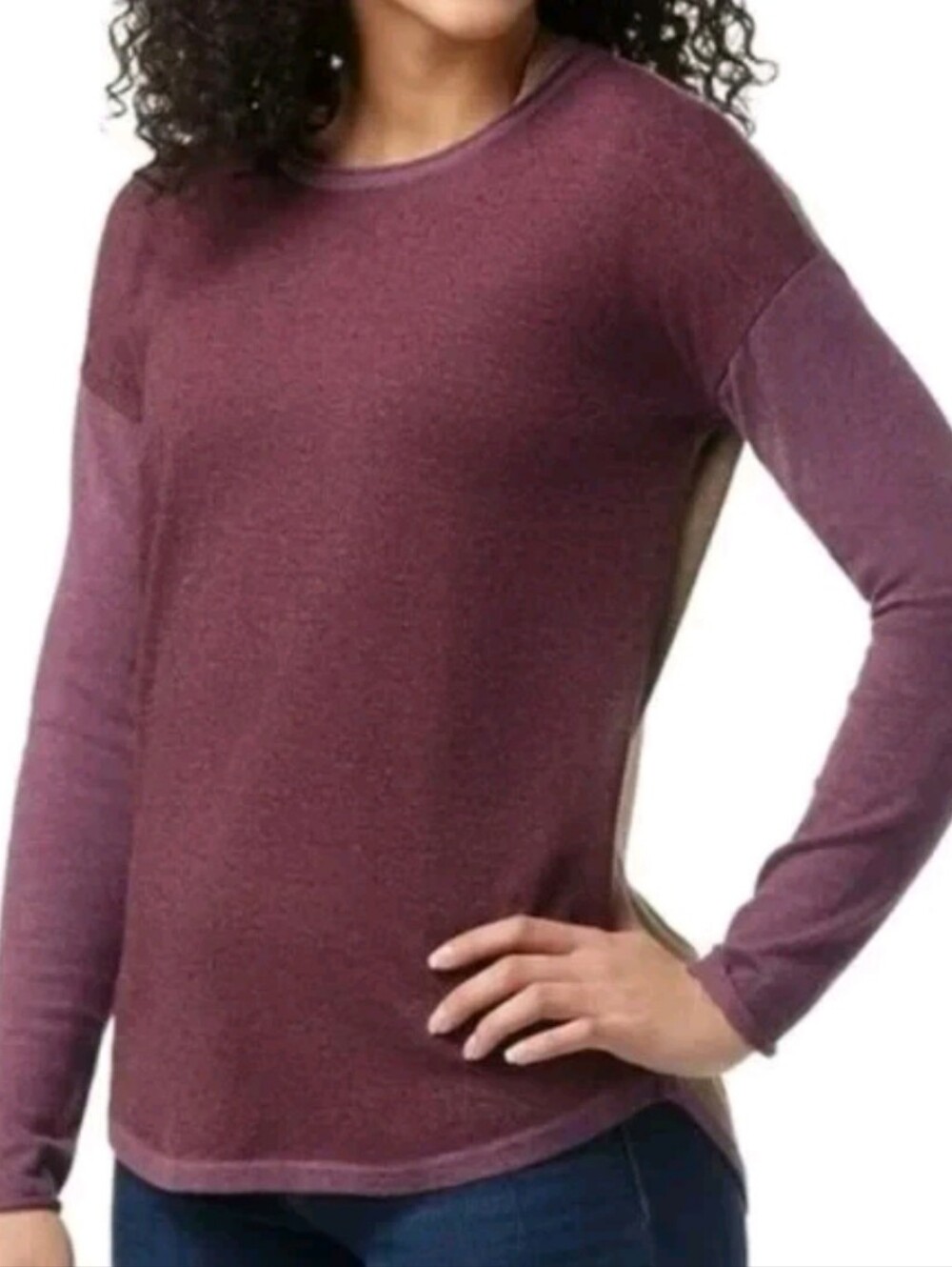 Smartwool Merino Wool Blend Shadow Pine Sweater Plum Tan Women's Medium